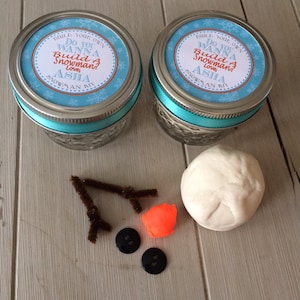 Build Your Own Snowman Kit, Frozen Birthday Party Favor, PlayDoh Snowman Kits, Onederful First Bday Mason Jar Kit Party Favors (12) with Tag