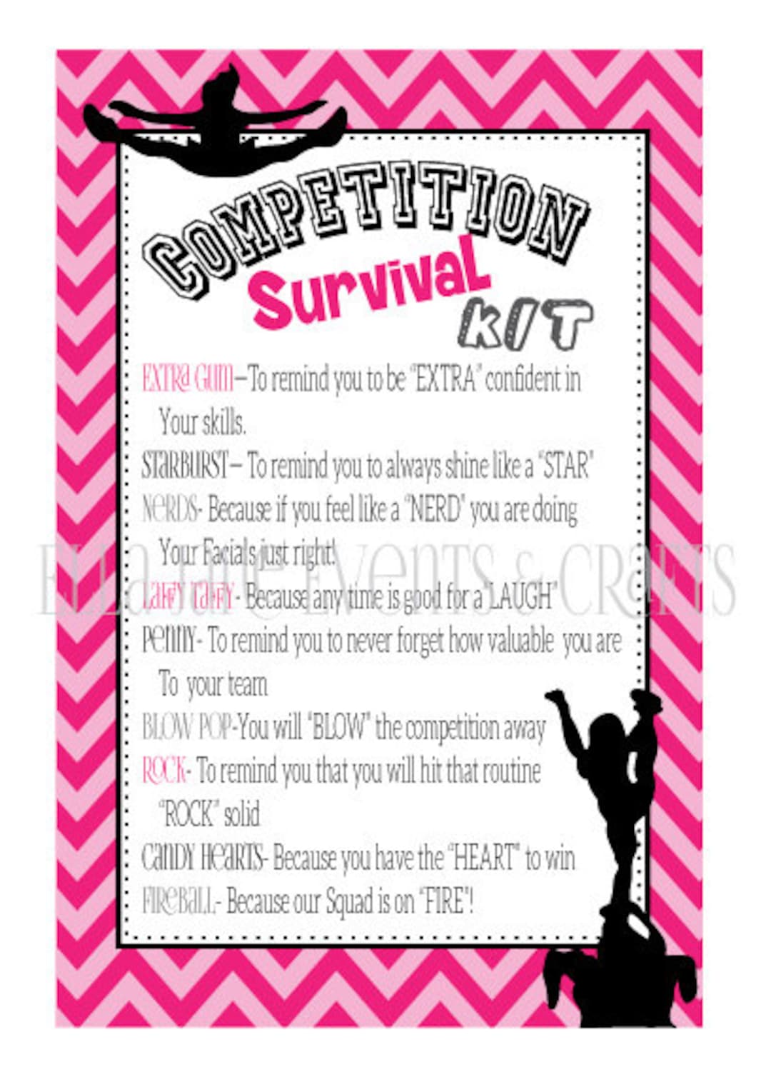 Cheerleading Competition Survival Kits Cheer Gifts PDF File Instant
