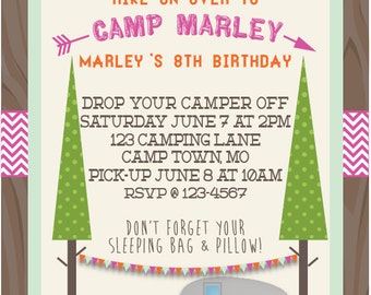 Glamping Diva Camping Birthday Party Printable Invitations- PDF file