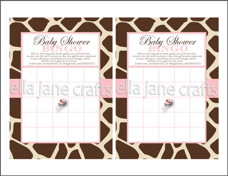 Giraffe and Pink Baby Shower Bingo PDF Instant Download Baby - Etsy