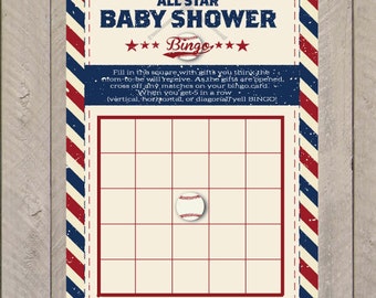 Baseboll Baby Shower Bingo PDF Direkt Nedladdning - Baby Shower Spel