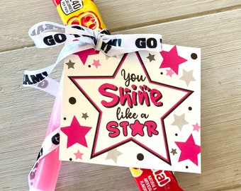 Cheerleading Good Luck Favor Tags- PDF file Instant Download Burst, Shine Like a Star Team Gift Tags