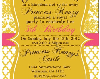 Princess Inspired Birthday, Baby Shower or Wedding Shower Party Invitation (pdf file)