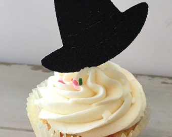 Halloween Cupcake Toppers, Cupcake Toppers, Halloween Party Decorations, (12) Witch Hat Cupcake Toppers