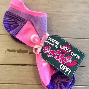Dance Good Luck Favor Tags, Cheer Gifts, Dance Team Gifts- PDF file CUSTOMIZED Knock Their Socks Off Gift Tags