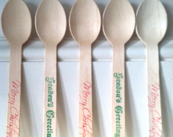 Christmas Spoons, Xmas Wooden Spoons, Ice Cream or Party Favor Spoons (20)