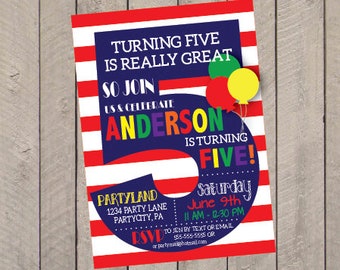 Fifth Birthday Party Invitation, Fifth Birthday Party Invitation, 5th Party Invitation, Birthday party PDF EMAILED Invitation