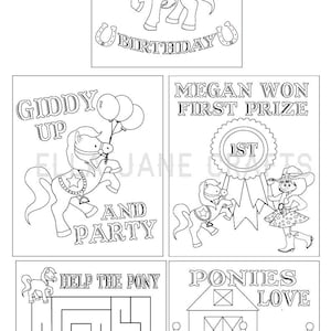 Cowgirl Horse Party Birthday Coloring Book Party Favor PDF File, Horse Activity Book