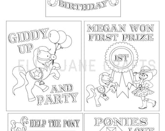 Cowgirl Horse Party Birthday Coloring Book Party Favor PDF File, Horse Activity Book