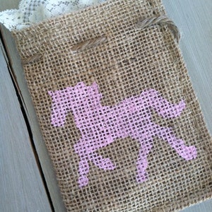 Rustic Burlap and Lace Horse Cowgirl or Cowboy Custom Birthday Party or Wedding Favor Bags