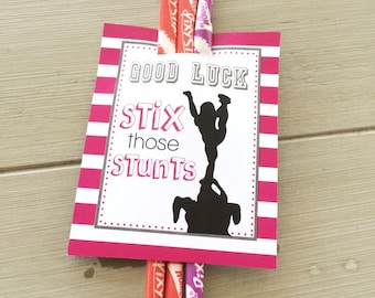 Cheerleading Good Luck Favor Tags, Cheer Gifts- PDF file Instant Download Stix Those Stunt, Pixie Stick Gift Tags