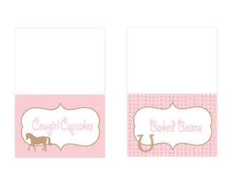 Cowboy or Cowgirl Horse Equestrian Food Label Tent Cards, or Party Place Cards, Kentucky Derby Pony Party Printables