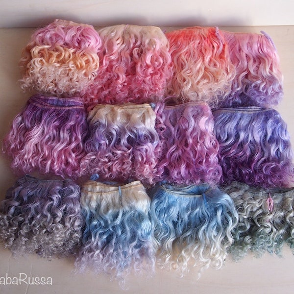 Curly Weft Mohair 1 meter colorful dyed Doll Hair Goat hair wefted strong mohair hair simil human - LaFiabaRussa