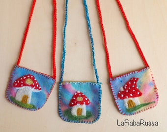 Felted Wool pocket purse necklace hand felted little bag waldorf gift by La Fiaba Russa