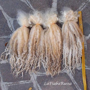 Curly wool white sream lester 25-32 cm long wool locks, hair for dolls, fiber for spinning and felting, riccioli naturali LaFiabarussa