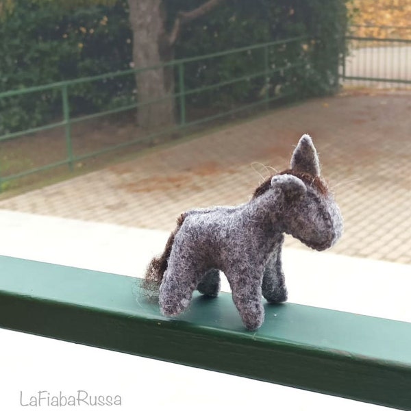 Felted stufed gray donkey from natural color wool- 1 pcs, waldorf toys. Fairy Forest animal toys for playscape by La Fiaba Russa