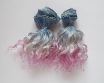 Trama rizada Mohair 1 metro rubio platino azul y rosa teñido Cabello de muñeca Cabello de cabra tramado fuerte mohair similar al humano - LaFiabaRussa