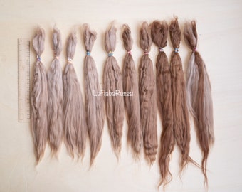 alpaca Doll hair suri blonde long hair combed locks 30 -40 cm natural non dyed fiber for reroot , wefts, for doll wigs