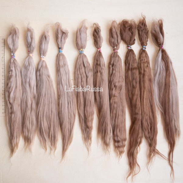 alpaga cheveux de poupée suri blonde cheveux longs peignés mèches 30 -40 cm fibre naturelle non teinte pour reroot, trames, pour perruques de poupée