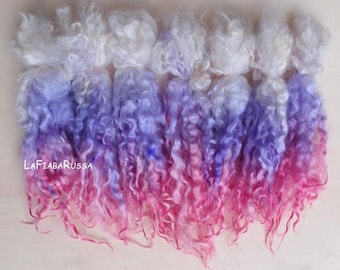 Longues mèches bouclées en laine Teeswater Cheveux de poupée rose fraise pour fwlting, filer les mèches de fibre et cheveux de poupée lafiabarussa en fibre colorée