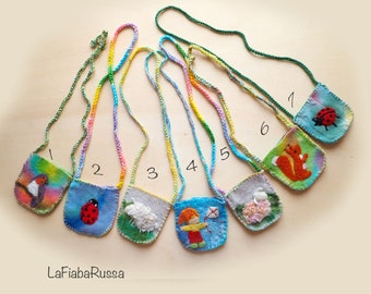 Felted Wool pocket purse necklace hand felted little bag waldorf gift by La Fiaba Russa