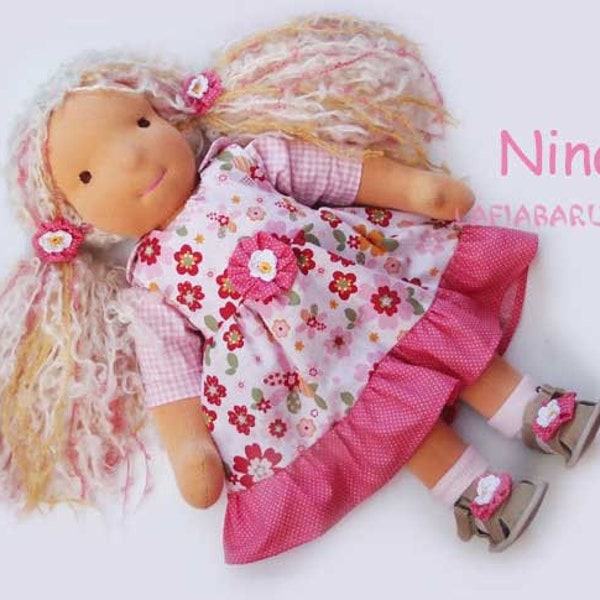 Doll cloth doll Nina 18 in - 47 cm waldorf Inspiration gift for girls handmade soft fabric doll whit textile accessories