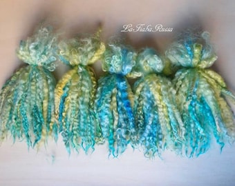 Cheveux de poupée bouclés 20 cm vert wensleydale longues mèches de laine pour arracher les cheveux de poupée - waldorf, reborn, Blythe, BJD, abjd, spinning lafiabarussa