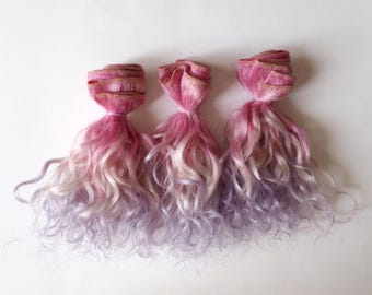 Curly Weft Mohair 1 meter pink lavender shades dyed Doll Hair Goat hair wefted strong mohair hair simil human - LaFiabaRussa