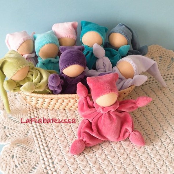 Waldorf doll for baby colorful elf  - cuddly first baby toy , ready to ship  handmade by La Fiaba Russa