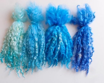 Blue mint shades long long wool locks 9 in Doll Hair fiber for spinning felting by lafiabarussa