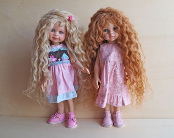 doll wig long curly hair for Paola Reina Doll Head Size 8" curly natural long curly camel hair collectable OOak Dolls