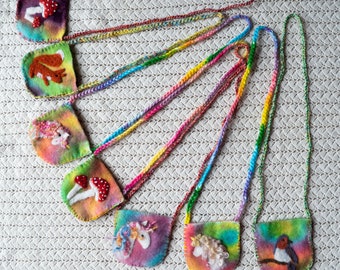 Felted Wool pocket purse necklace hand felted little bag waldorf gift by La Fiaba Russa made to order