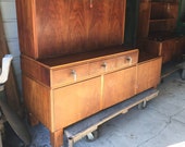 Vintage Walnut MCM Modular Stacking Solid Wood Cabinet with Drawer, Antique Drop Leaf Secretary Storage Cupbard - PICK UP Only