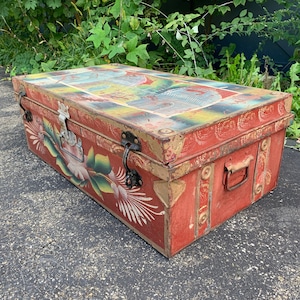 Large Leather and Metal Full Closet Steamer Trunk, Circa 1930s
