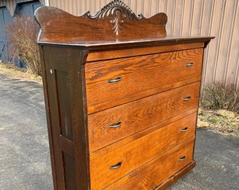 Unique Antique Wood Large 4 Drawer Dresser Chest Primitive Farmhouse Furniture