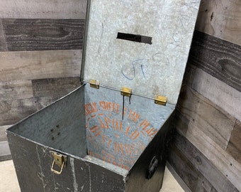 Vintage Metal Ballot Box, Large Industrial Style Blanket Chest, Man Cave Storage Trunk