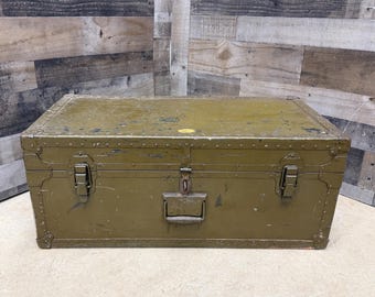 Vintage 1948 Military Footlocker Storage Travel Trunk