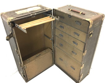 vintage hartmann wardrobe trunk 1900s ship train travel luggage clothes storage cabinet photo prop - Wardrobe Trunk vintage hartmann wardrobe trunk 1900s ship train travel luggage clothes storage cabinet photo prop - Wardrobe Trunk