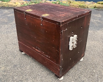 Antique Industrial Storage Box with Lift Off Lid and Insulator Feet