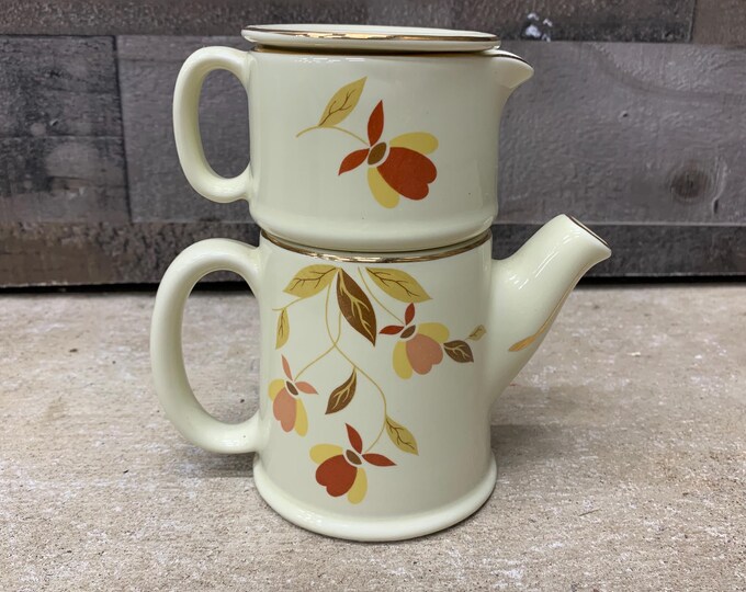 Fall Tea Cups Stack Vintage Hall Jewel Tea Co Autumn Leaf, 3 Piece Mini Teapot Cup Bag Dish ...