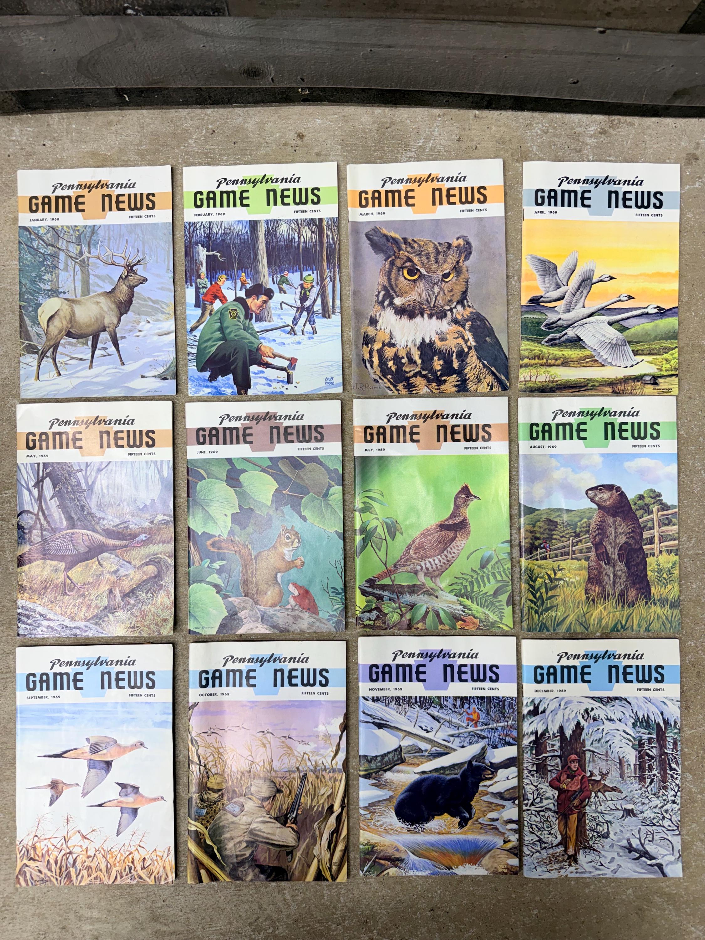 Vintage 1969 Pennsylvania Game News Magazines, Complete Year 12 Volume Set, Hunting Outdoorsman Gift