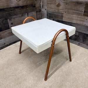 Mid Century Modern Vanity Seat, Vintage Vinyl Footstool Stacking Ottoman