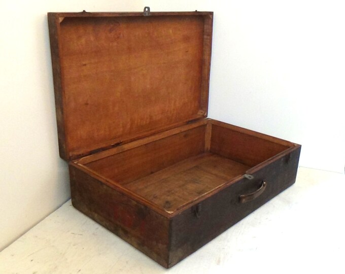Antique Military Trunk Wood Vintage Suitcase Storage Box Original