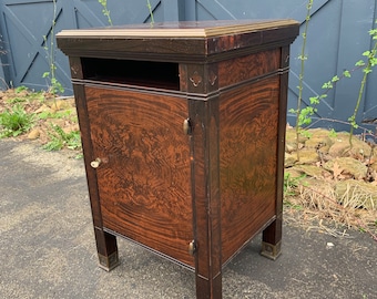 Antique 1930's Industrial Steel Faux Wood Grain Cabinet with Key, Metal General Fireproofing Company Side Table