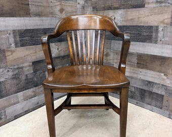 Antique Bankers Chair, Solid Wood Juror Lawyer Library Armchair A