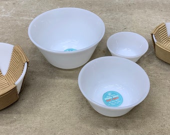 Vintage NOS 5 pc Set Federal Dura-White Mixing Bowls, Mid Century Modern Kitchen