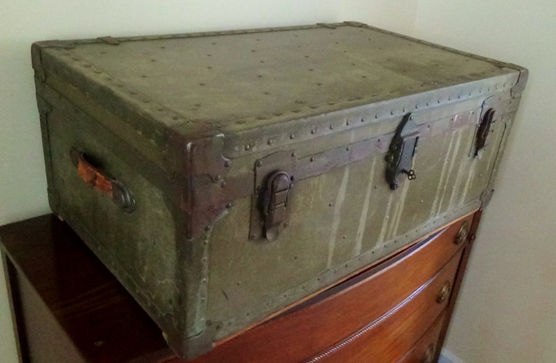 RESERVED Vintage WWII Military Footlocker Trunk with Wood Tray Etsy