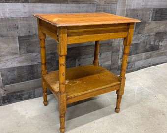 Antique Wood Table, Grain Painted Washstand, Primitive Farmhouse Furniture