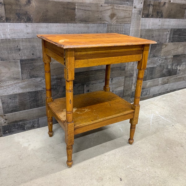 Antique Wood Table, Grain Painted Washstand, Primitive Farmhouse Furniture