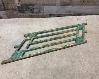 Antique Cast Iron Railing Panel Section, Architectural Salvage Decor, Chippy Green Yellow Paint